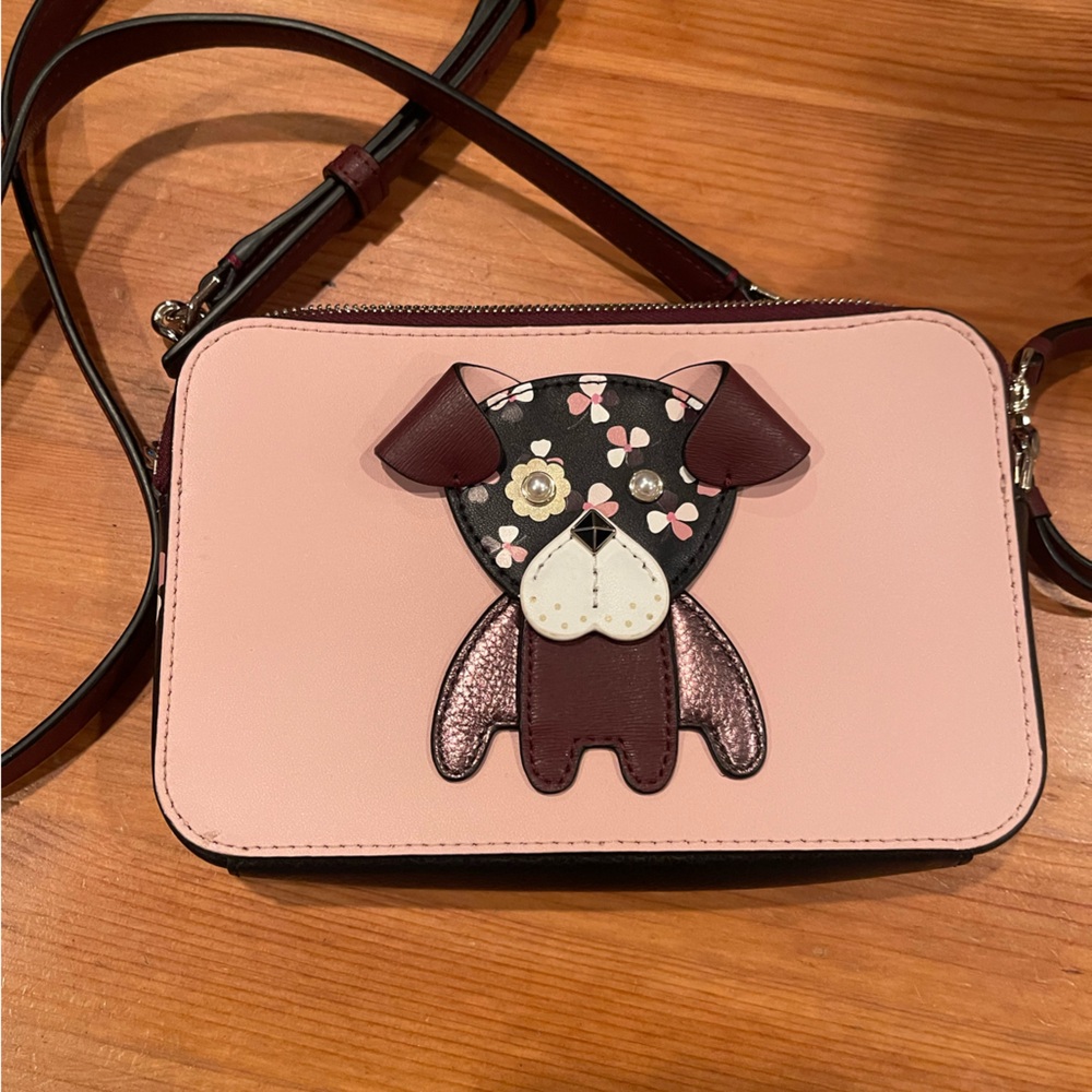 kate spade Floral Pup Double Zip Small Crossbody Bag cherrywood VIDEO-MAKE OFFER